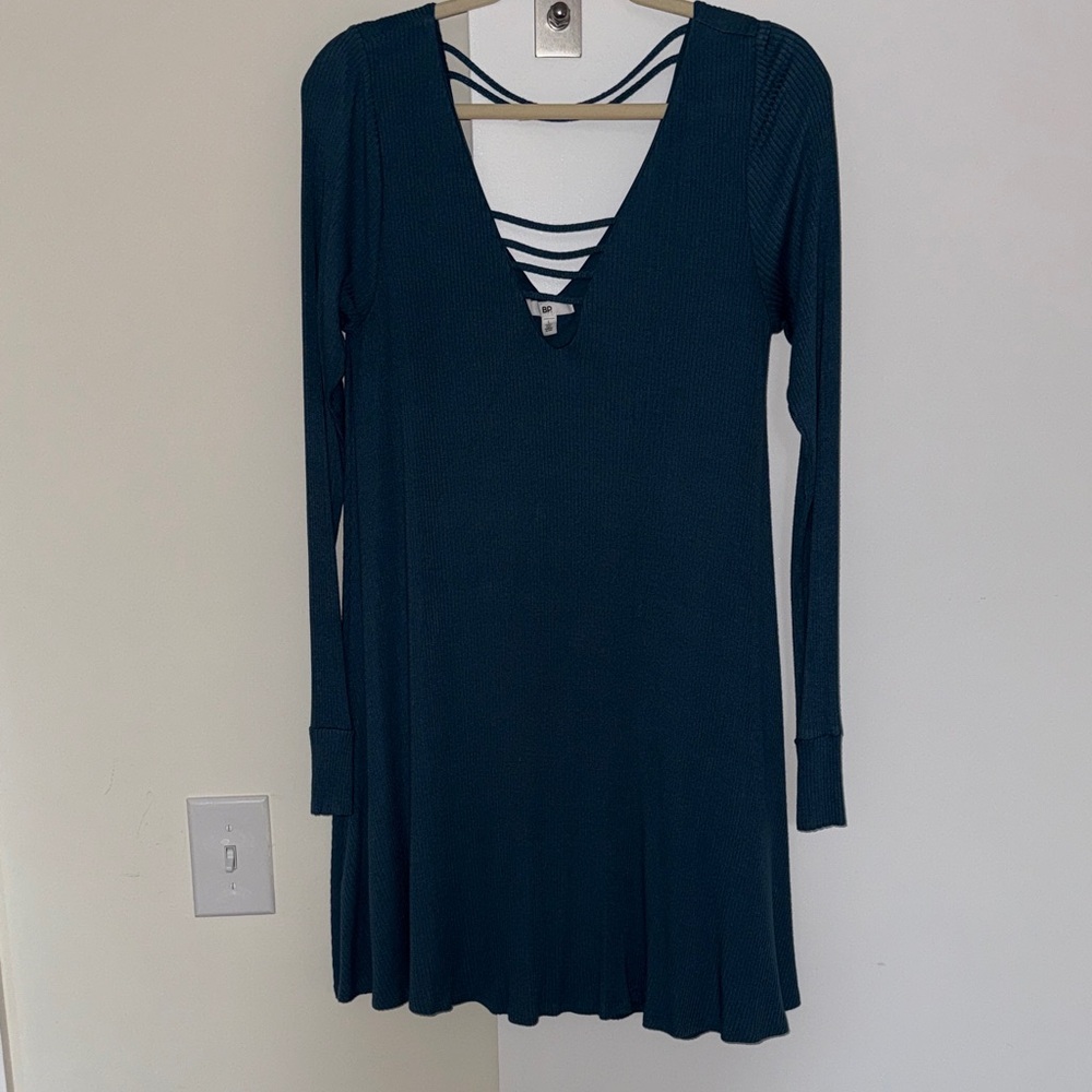 BP Teal Long Sleeve V-Neck Dress